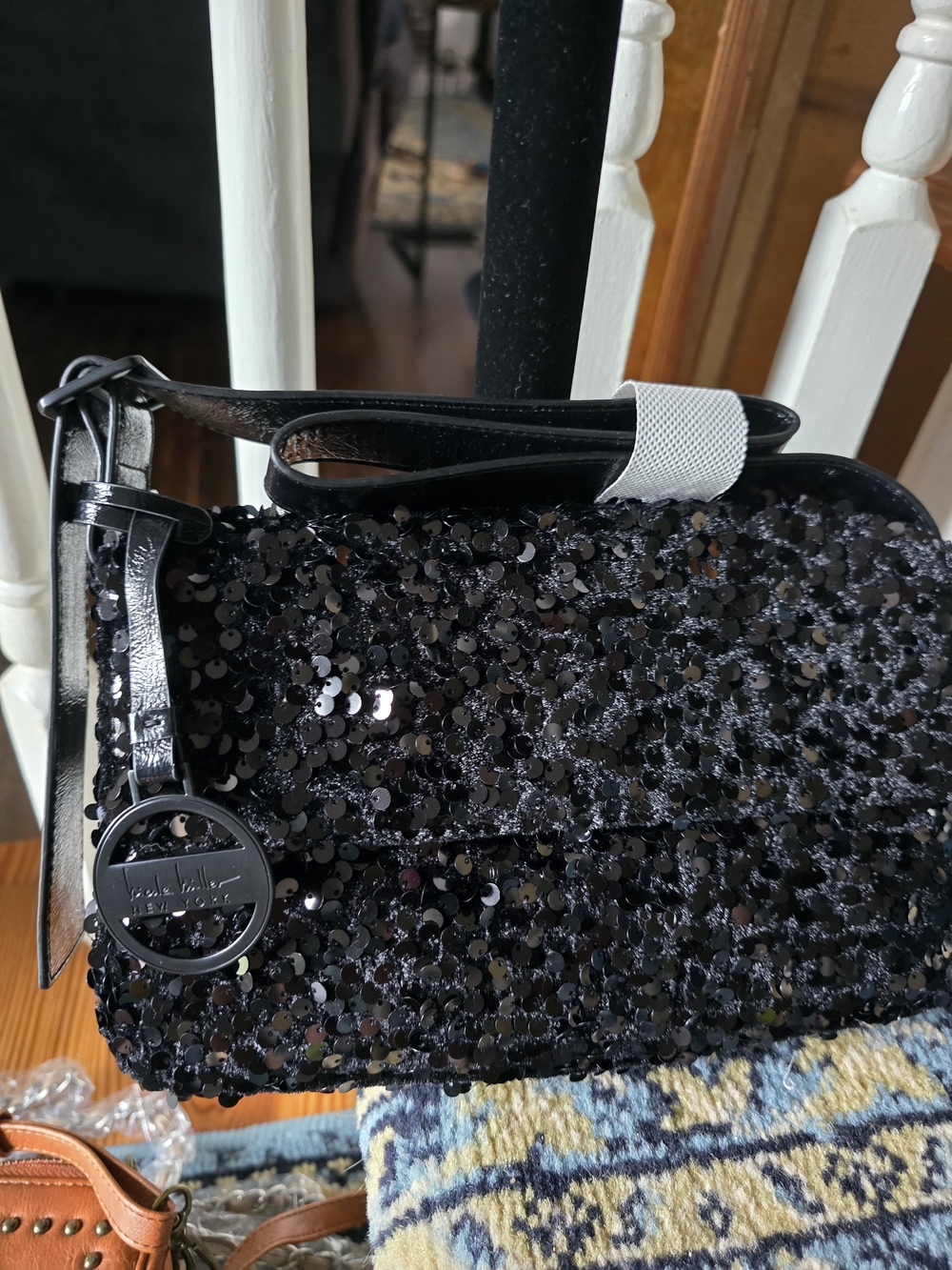 Nicole Miller Black Sequined Shoulder Bag